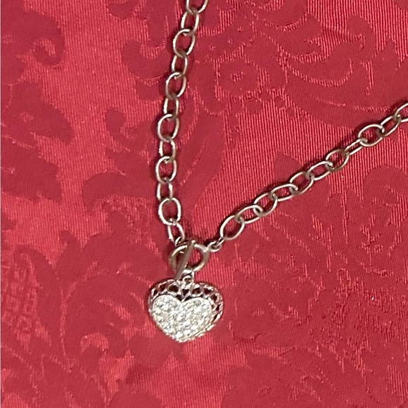 Price Drop💗⬇️50 % DROP Filigree Heart Rhinestones/w Rich 16-19",Silver Overlay - Picture 8 of 8